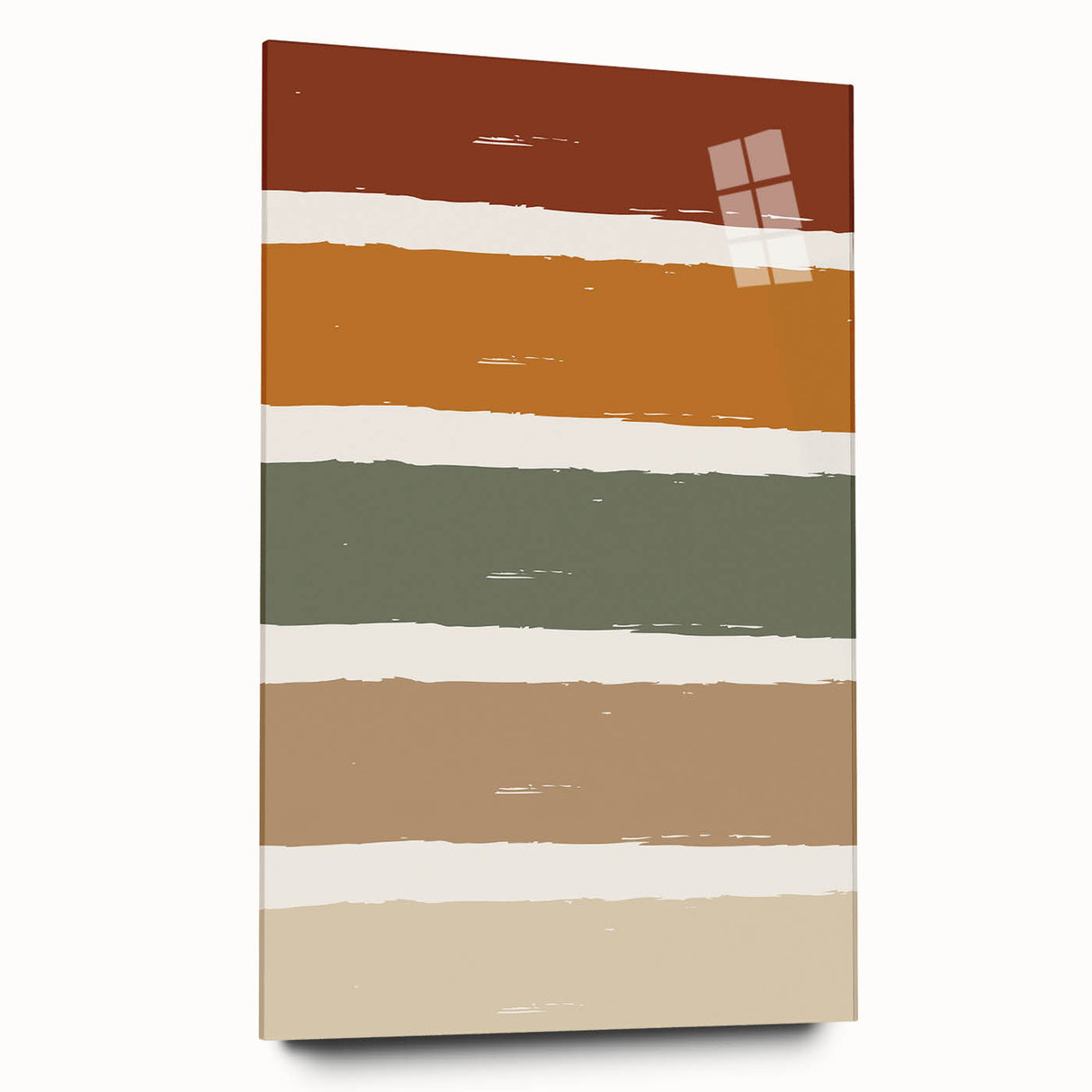Large abstract wall art in warm autumn hues on acrylic glass, ideal for bedroom or dining room decor.