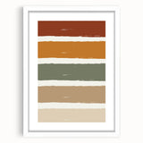 Abstract art print depicting autumnal leaves in orange and red tones on a white framed canvas.