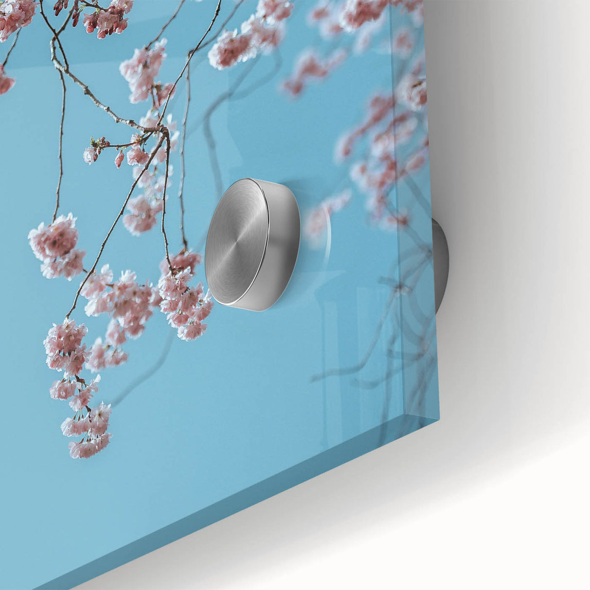 Large abstract wall art in pastel shades on acrylic glass, featuring spring motifs, ideal for dining room ambiance.