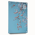 Large abstract wall art on acrylic glass depicting vibrant spring themes in green and pink.