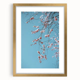 Extra large abstract art print featuring textured spring-themed motifs in pastel shades, framed in gold.