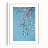 Abstract art print depicting spring with soft pastel shades on a white framed canvas.
