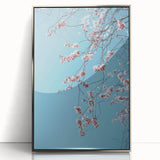 Mid-century modernist art depicting spring season in pastel shades on a silver-framed acrylic print.