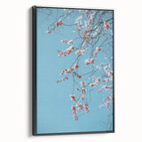 Black and white vintage poster art of a spring landscape on framed canvas, suitable for bedroom decor.