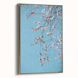 Framed canvas showcasing a vintage landscape painting of spring with soft pastel colors, ideal for bedroom wall art.