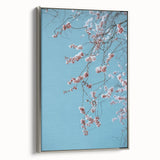 Framed canvas featuring a vintage landscape art painting of spring, with vibrant colors on a black background.