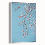 Vintage poster art of spring season with colorful flora on extra large framed canvas, ideal for living room decor.