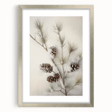 Textured art print featuring abstract winter motif in muted blue and white tones, framed in silver.