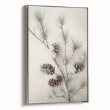Winter landscape painting on framed canvas, featuring muted blue and white tones, ideal for living room decor.