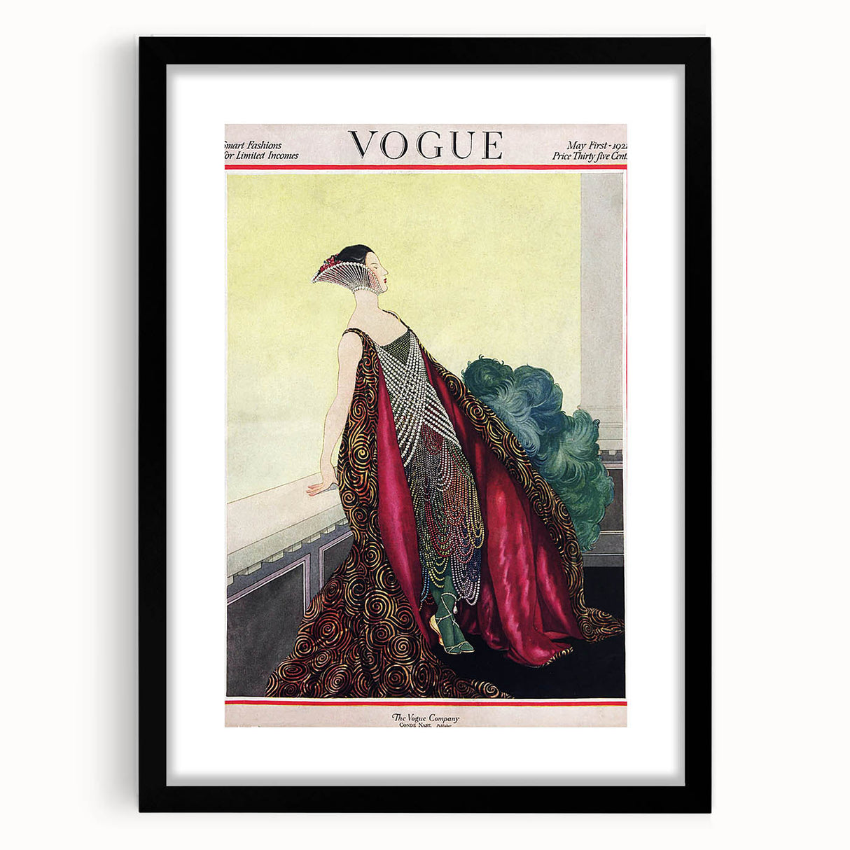 1929 Art Deco Vogue Fashion Print - Elegant Pearl Gown Wall Art