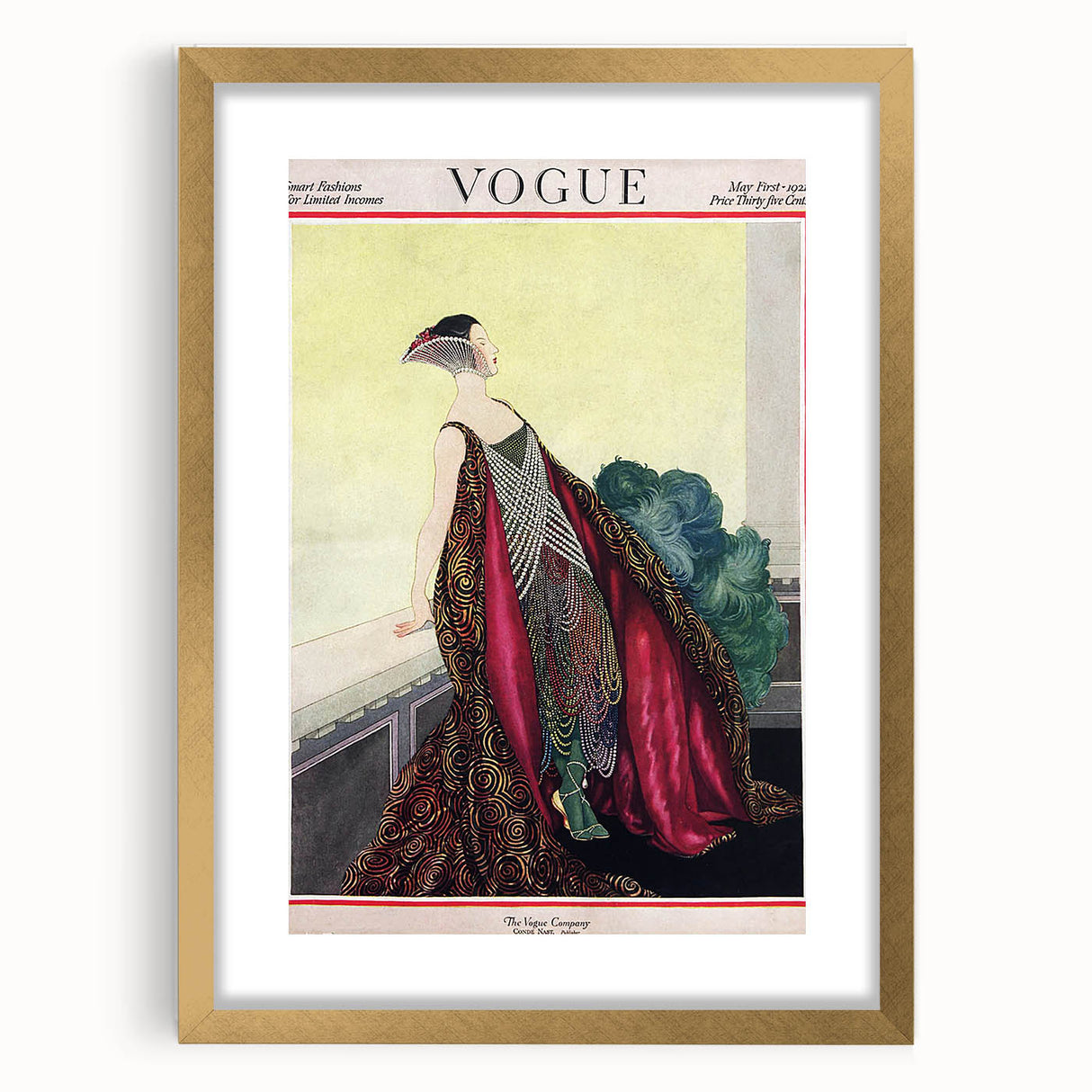 1929 Art Deco Vogue Fashion Print - Elegant Pearl Gown Wall Art