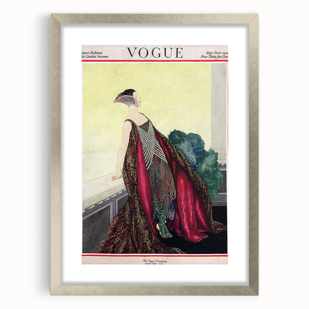 1929 Art Deco Vogue Fashion Print - Elegant Pearl Gown Wall Art