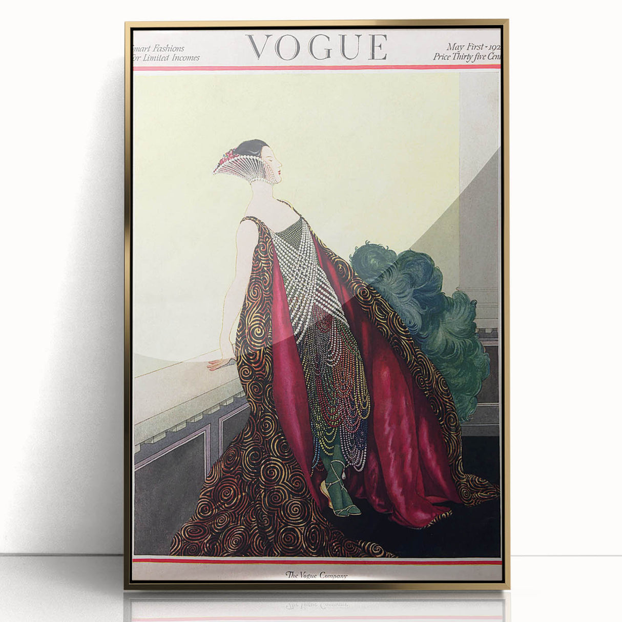 1929 Art Deco Vogue Fashion Print - Elegant Pearl Gown Wall Art