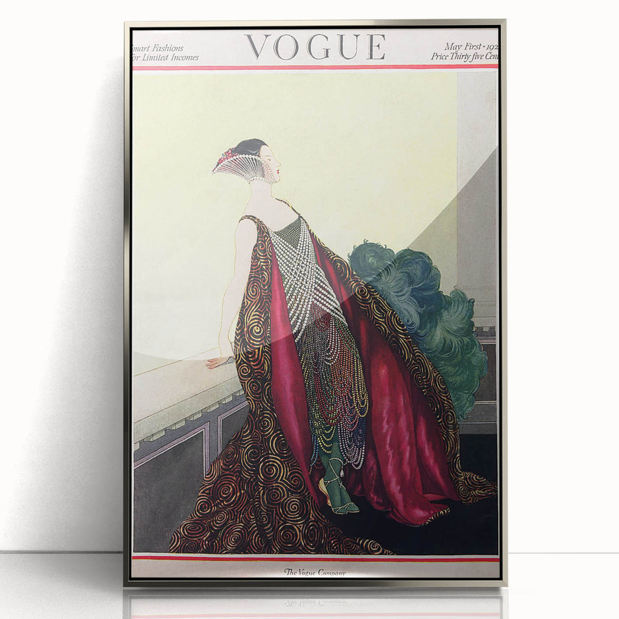 1929 Art Deco Vogue Fashion Print - Elegant Pearl Gown Wall Art