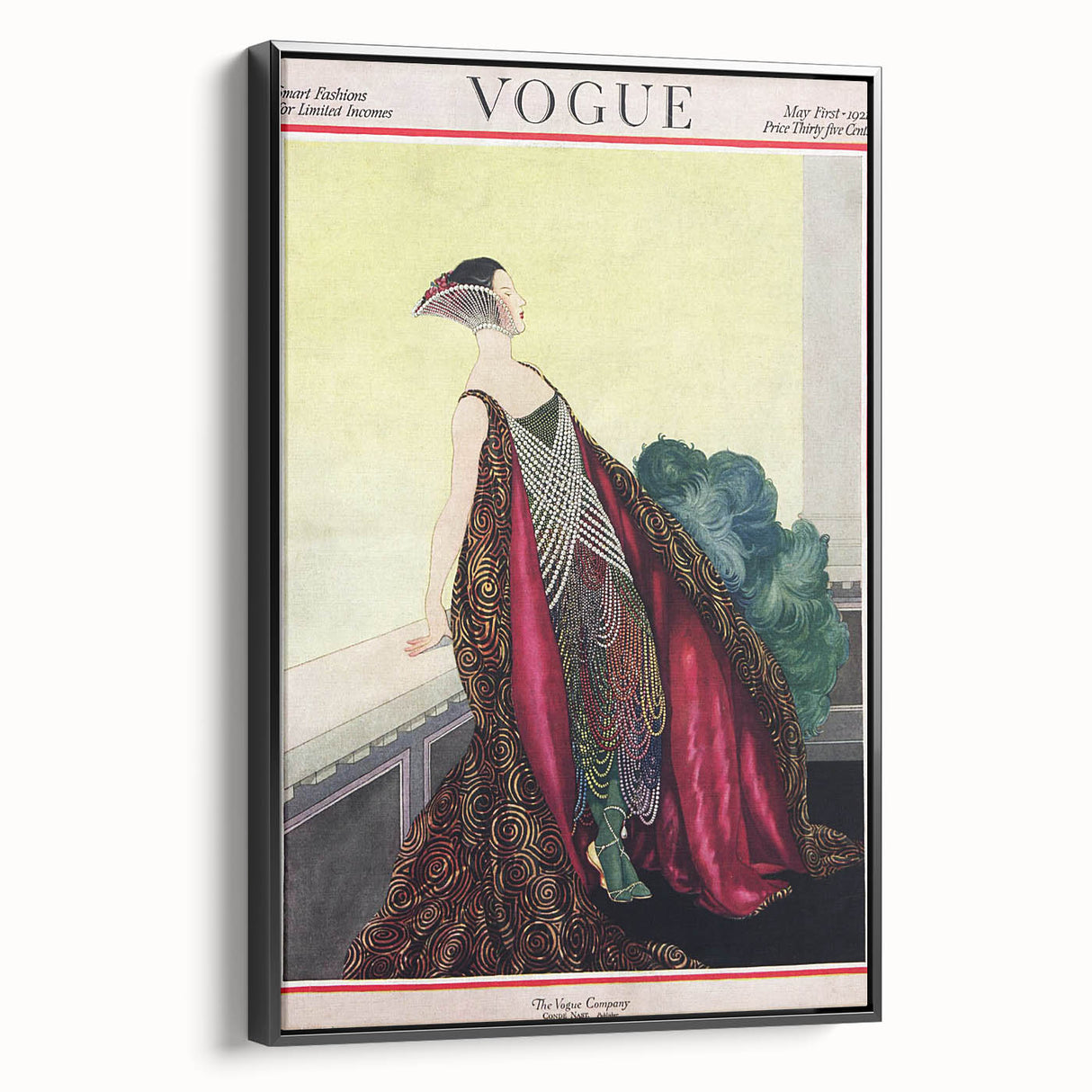 1929 Art Deco Vogue Fashion Print - Elegant Pearl Gown Wall Art