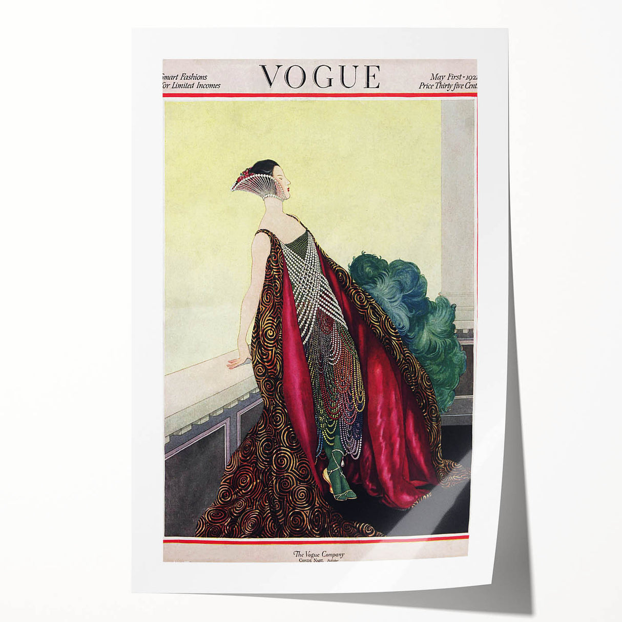 1929 Art Deco Vogue Fashion Print - Elegant Pearl Gown Wall Art