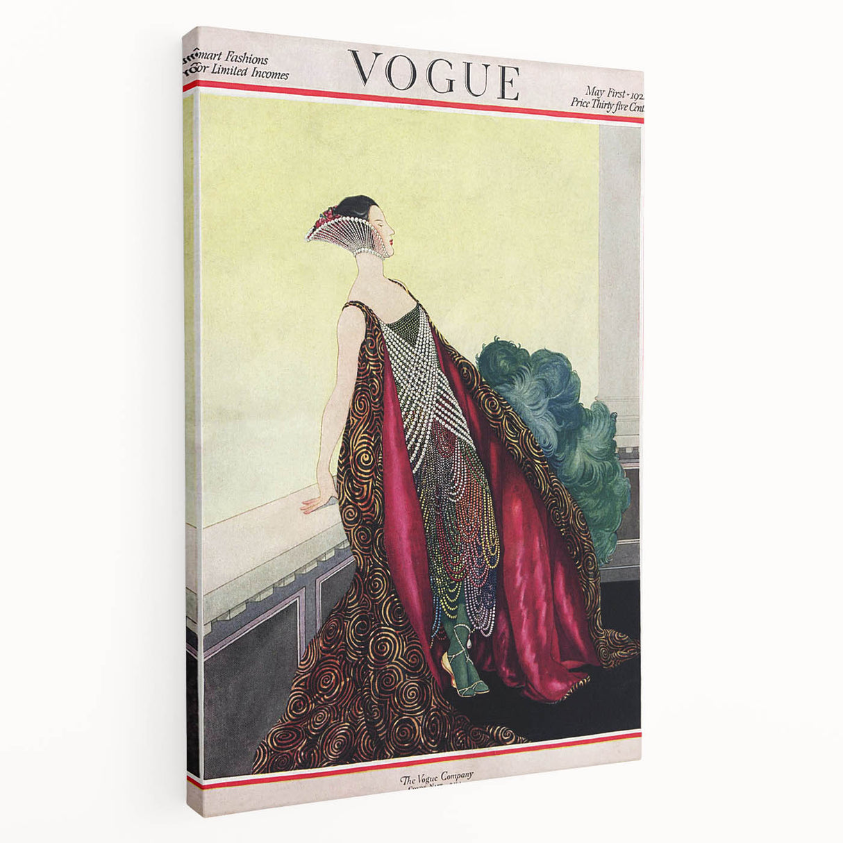 1929 Art Deco Vogue Fashion Print - Elegant Pearl Gown Wall Art