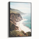 Black and white landscape painting on framed canvas, featuring a serene vintage poster art style.