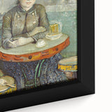 Close-up of a framed canvas featuring a textured, colorful abstract design on a black background.