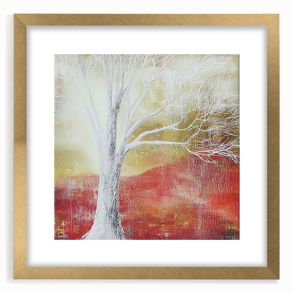 Abstract floral frame with a gold mat, showcasing a modern design that adds elegance to home decor. Ideal for contemporary interiors or as a gift.