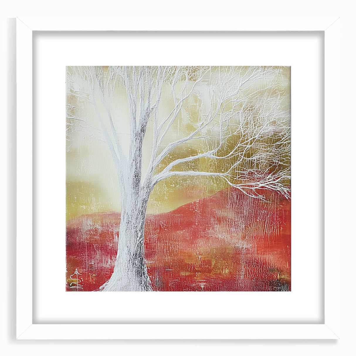 Abstract floral frame design with a white mat, showcasing vibrant colors and intricate details, ideal for modern home decor and artistic displays.