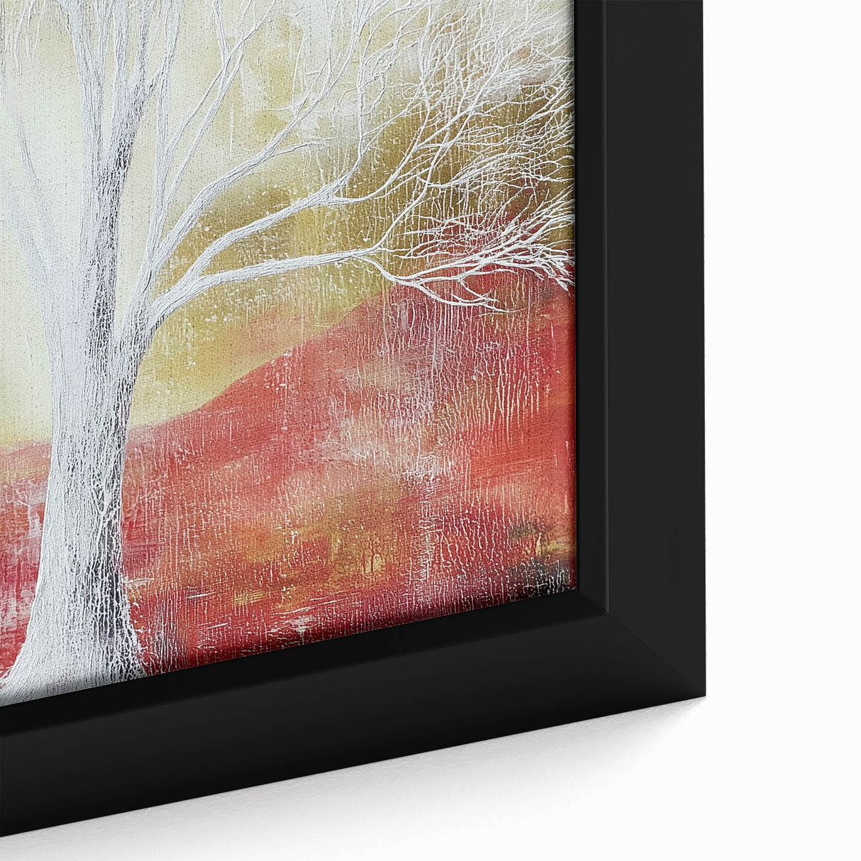 Close-up of a framed canvas showcasing an abstract floral design in vibrant colors, featuring intricate details and textures, perfect for modern home decor.