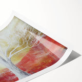 Abstract floral design rolled print featuring vibrant colors of pink, blue, and green on a textured background, ideal for home decor or artistic displays.