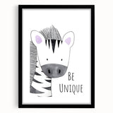 Kids Room Art Prints - Be Unique Zebra Wall Art for Girls' Bedrooms