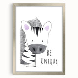 Kids Room Art Prints - Be Unique Zebra Wall Art for Girls' Bedrooms
