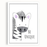 Kids Room Art Prints - Be Unique Zebra Wall Art for Girls' Bedrooms