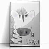 Kids Room Art Prints - Be Unique Zebra Wall Art for Girls' Bedrooms