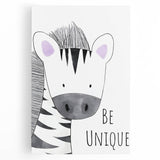 Kids Room Art Prints - Be Unique Zebra Wall Art for Girls' Bedrooms