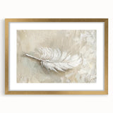 Elegant Dining Room Wall Art - Beige & White Feather Canvas Print