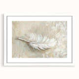 Elegant Dining Room Wall Art - Beige & White Feather Canvas Print