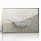 Elegant Dining Room Wall Art - Beige & White Feather Canvas Print