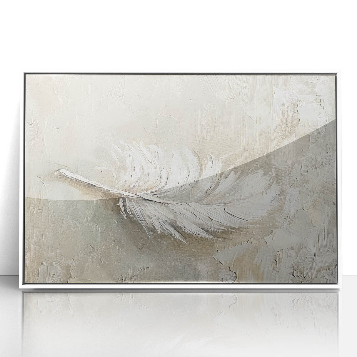 Elegant Dining Room Wall Art - Beige & White Feather Canvas Print