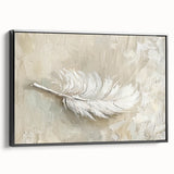 Elegant Dining Room Wall Art - Beige & White Feather Canvas Print