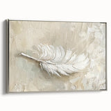 Elegant Dining Room Wall Art - Beige & White Feather Canvas Print