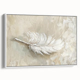 Elegant Dining Room Wall Art - Beige & White Feather Canvas Print
