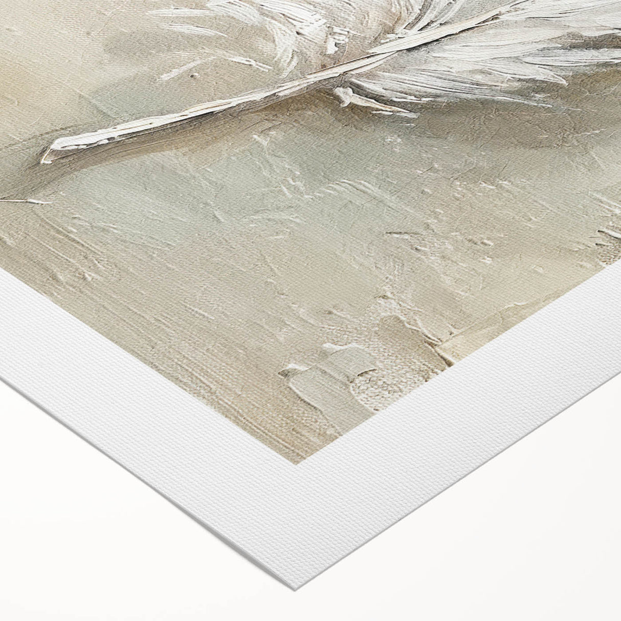 Elegant Dining Room Wall Art - Beige & White Feather Canvas Print