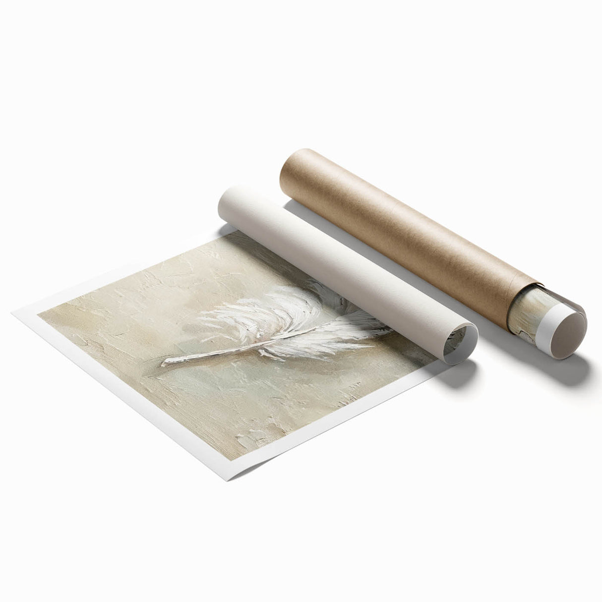Elegant Dining Room Wall Art - Beige & White Feather Canvas Print