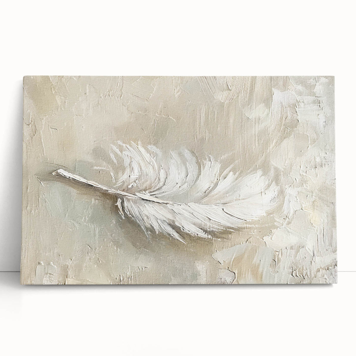 Elegant Dining Room Wall Art - Beige & White Feather Canvas Print