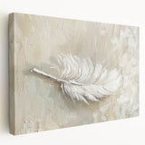 Elegant Dining Room Wall Art - Beige & White Feather Canvas Print