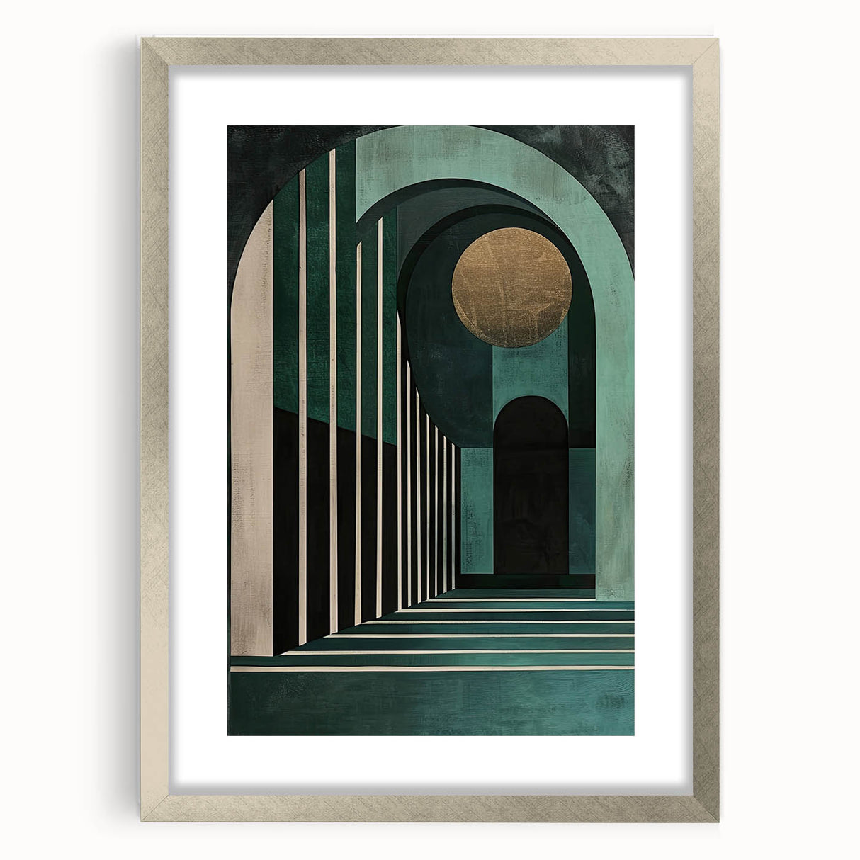 Abstract minimalist wall art framed in silver with a mat, showcasing geometric shapes and soft colors, perfect for modern home decor and stylish interiors.