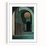 Abstract minimalist wall art framed in white with a mat, showcasing geometric shapes and soft colors, ideal for modern home decor or office spaces.