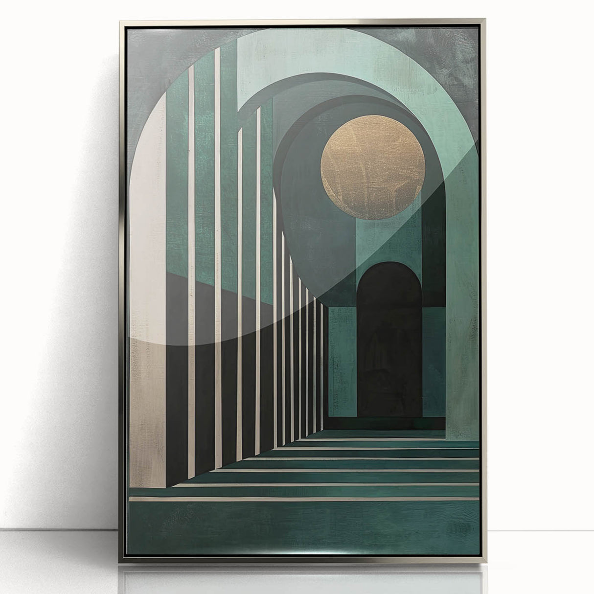 Framed abstract minimalist wall art featuring a sleek silver acrylic front, ideal for modern home decor, enhancing any living space with elegance.