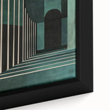 Close-up of a framed abstract minimalist wall art piece showcasing bold geometric shapes in soft pastel colors, ideal for modern home decor.
