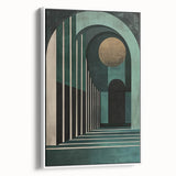 Abstract minimalist wall art featuring a white and gray geometric design on a framed canvas, showcased from a side view to highlight its sleek profile and modern aesthetic. Perfect for contemporary home decor or office spaces, adding a touch of elegance and sophistication.