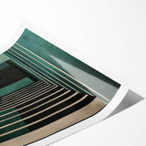 Abstract minimalist wall art print in soft pastel colors, elegantly rolled and ready for display, showcasing flowing shapes and a contemporary design.