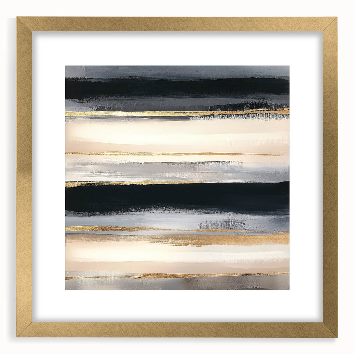 Minimalist Abstract Wall Art – Black, Beige & Gold Canvas Print